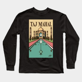 A Vintage Travel Art of the Taj Mahal in Agra - India Long Sleeve T-Shirt